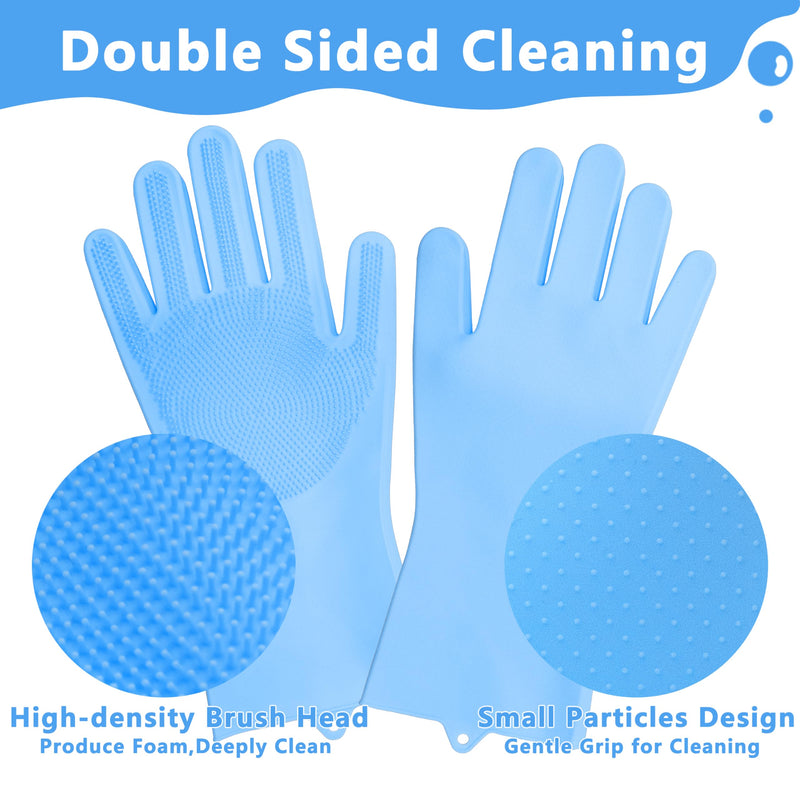 Pet Grooming Gloves—Heat Resistant Dog Washing Gloves with High-Density Teeth, Dog Bath Scrubber with Enhanced Five Finger Design, Silicone Gloves for Dogs and Cats Bathing, Massage (Blue) one size Blue - BeesActive Australia
