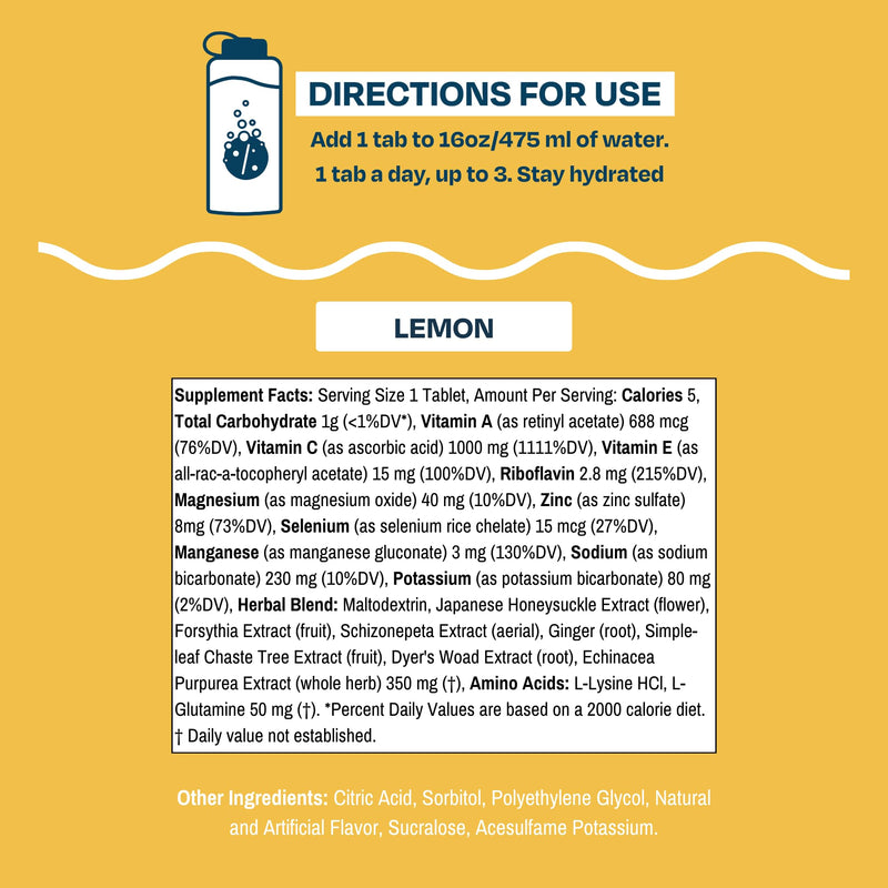 Drinklits Lemon Immune Support Tablets (2) Tube Bundle | Daily Immunity - 0g Sugar - Vitamins - Electrolytes - Herbal Blend | 20 Servings – 10 Tablets per Tube 20 Count (Pack of 1)
