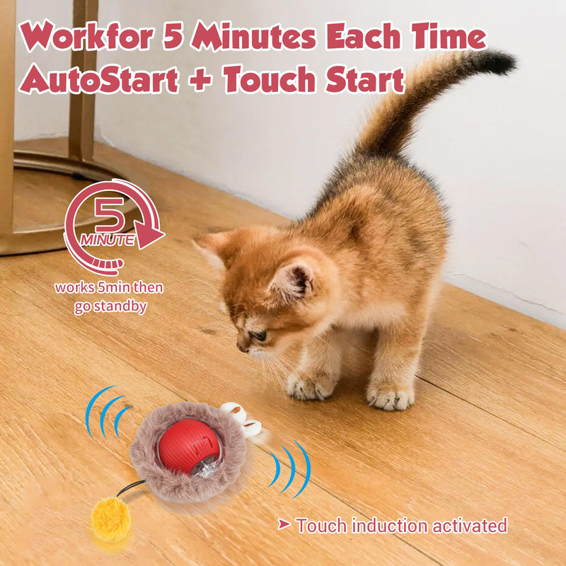 JAKPAK Cat Toys Interactive Cat Toy Ball with Plush Cover for Indoor Cats Bird Chirping and Strong Power Drive Dog Cat Toy Moving Automatic Dog Cat Toys for Bored Indoor Cats of All Ages (Red) - BeesActive Australia