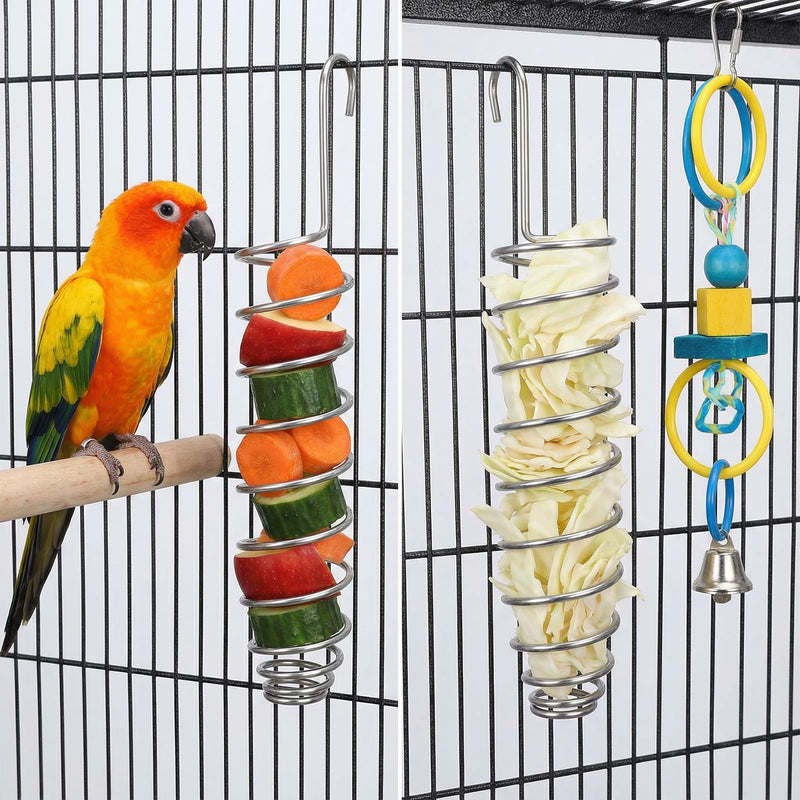2 Pack Millet Spray Holder for Parrots, Parakeet Treat Sticks Feeder, Natural Millet Treats Stiks Bars for Birds, Carrot Cuttlebone Calcium Block for Healthy Chewing and Play, Silver