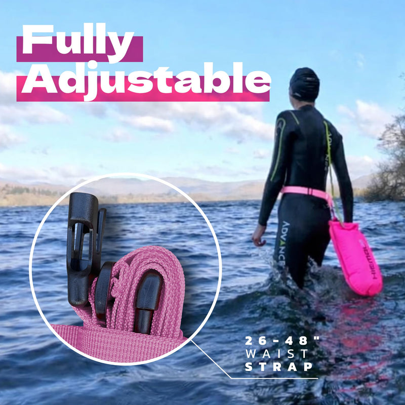 Swim Buoy for Open Water with Dry Bag 15L - Fully Waterproof Swim Bubble - Be Safe with Higher Visibility, Toughened Nylon and Rest Handle Swimming Buoy - Open Water Buoy for All Season Swimmers Pink - BeesActive Australia