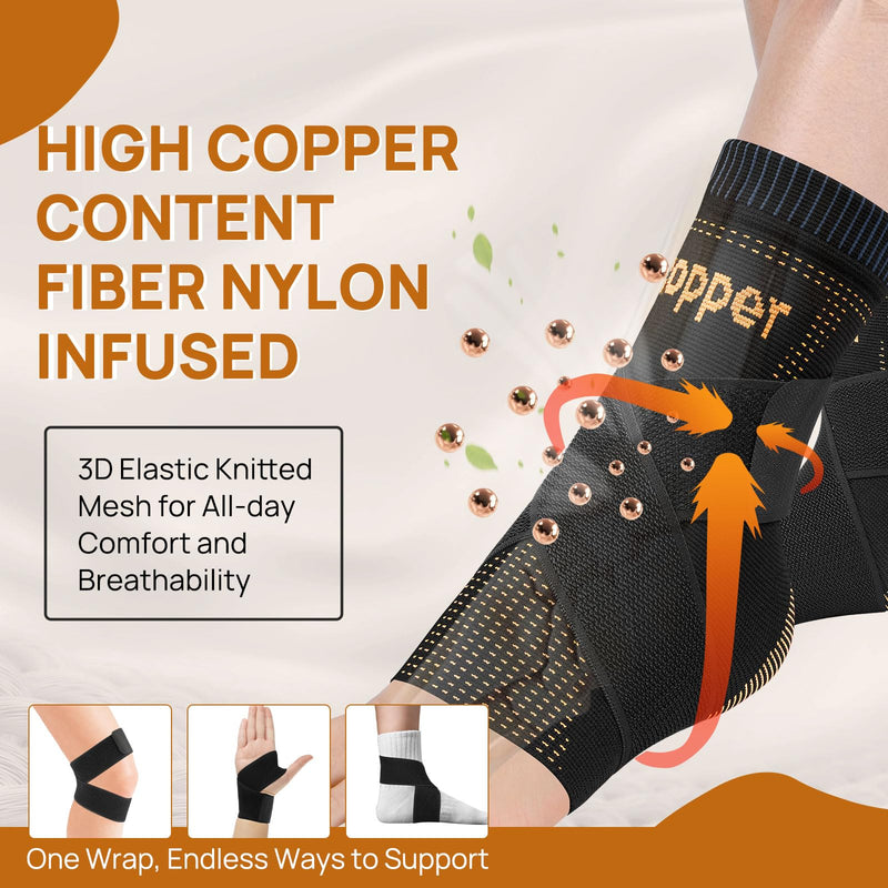 JIUFENTIAN Ultra-Thin & Copper Infused Ankle Support - Adjustable Compression Ankle Brace for Sprain Recovery, Plantar Fasciitis & Daily Pain Relief | Breathable, Durable, Fits Any Shoe (Large) Black01 Large