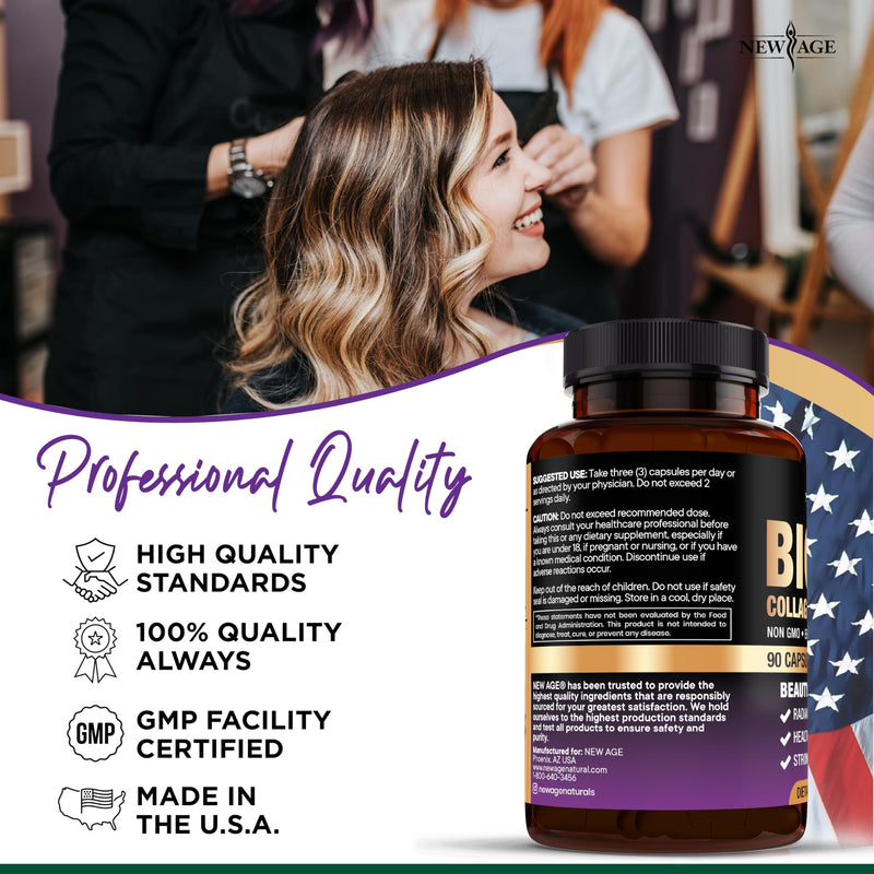 NEW AGE Biotin Collagen Keratin Hyaluronic Acid - Hair Growth Vitamins for Men and Women, Nails, Hair, Skin Vitamins and DHT Blocker with Vitamin E Folic Acid Pumpkin Seed MSM- 270 Count 270 Capsules (Pack of 3)