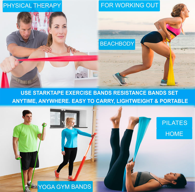 Resistance Bands Set. 3 or 5 Pack Non-Latex Physical Therapy, Professional Elastic Band. Perfect for Home Exercise, Workout, Strength Training, Yoga, Pilates, Rehab, Gym Yellow/Red/Green/Blue/Gray - BeesActive Australia