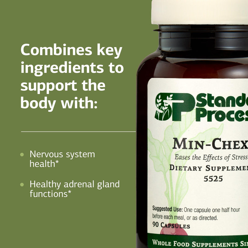Standard Process Min-Chex - Supplement for Nervous System Support - Supports Healthy Gland Functions to Aid a Healthy Stress Response - Non-Dairy - 90 Capsules (90 Servings) 90 Count (Pack of 1)