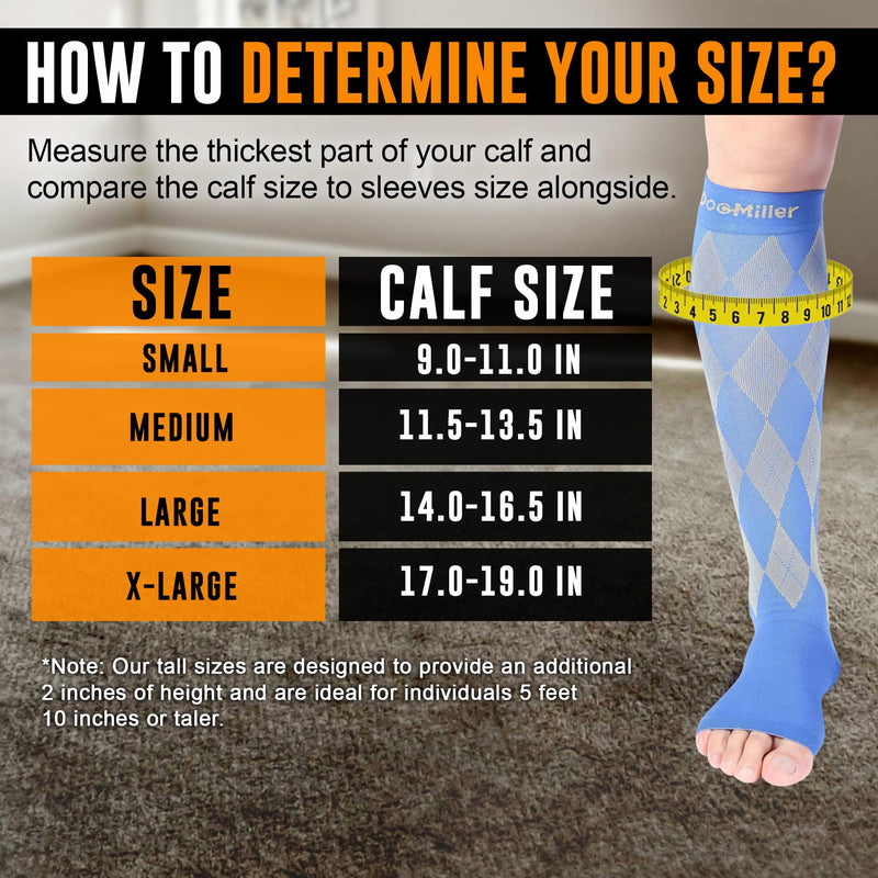 Doc Miller Open Toe Compression Socks for Men & Women, 20-30 mmHg Knee High Support, Toeless Design for Daily Leg Comfort, Breathable Nylon Spandex, 1 Pair X-Large Yellow Blue - BeesActive Australia