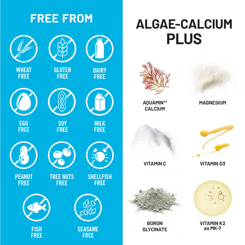 NatureWise Algae Calcium Plus - with Aquamin Calcium, Magnesium, Vitamin C, D3, and K2 - Vegan Algae Calcium Supplements for Women & Men - Bone Health Support - Non-GMO - 120 Capsules[60-Day Supply]