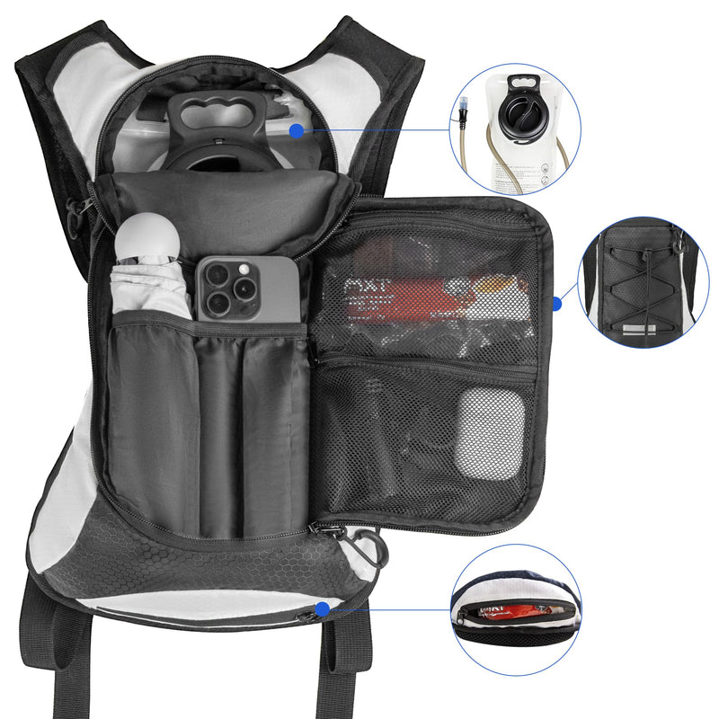 OUTSKIRT Hydration Backpack with 2L Water Bladder, Lightweight and Breathable Running Hydration Pack, Water Backpack for Hiking, Cycling, Trail Running, Marathons & Outdoor Adventures for Men Women Black