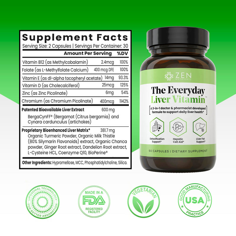 The Everyday Liver Vitamin - Liver Cleanse Detox & Repair with Bergacyn FF, Organic Milk Thistle, Dandelion Root & Artichoke Extract for Liver Health - Fatty Liver Support Supplements