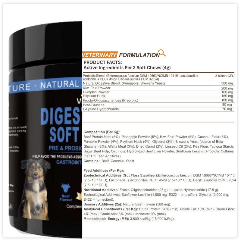 DigestiFibra Chews for Dogs - Probiotic & Prebiotic Soft Treats for Gut Health, Anal Gland Support, Digestion & Scooting Relief - 60 dog treats 60 Count