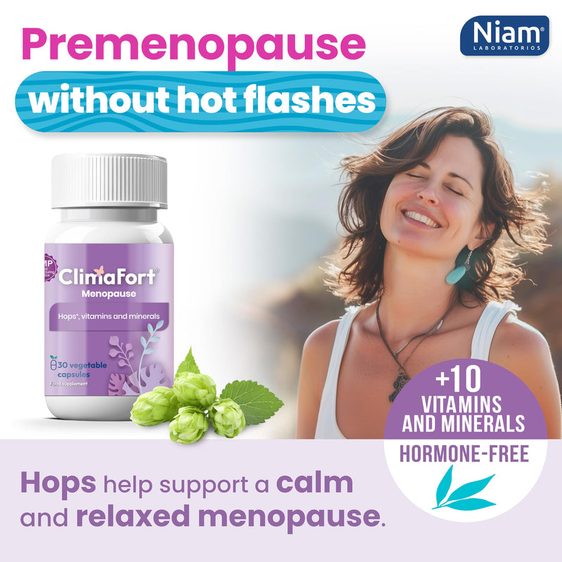 Climafort Menopause Support | Hot Flashes & Night Sweats | Hops | 1 Daily | Menopause relief pills with vitamins & minerals | Hormone-free, soy-free | Perimenopause support | 30 capsules | 1 month