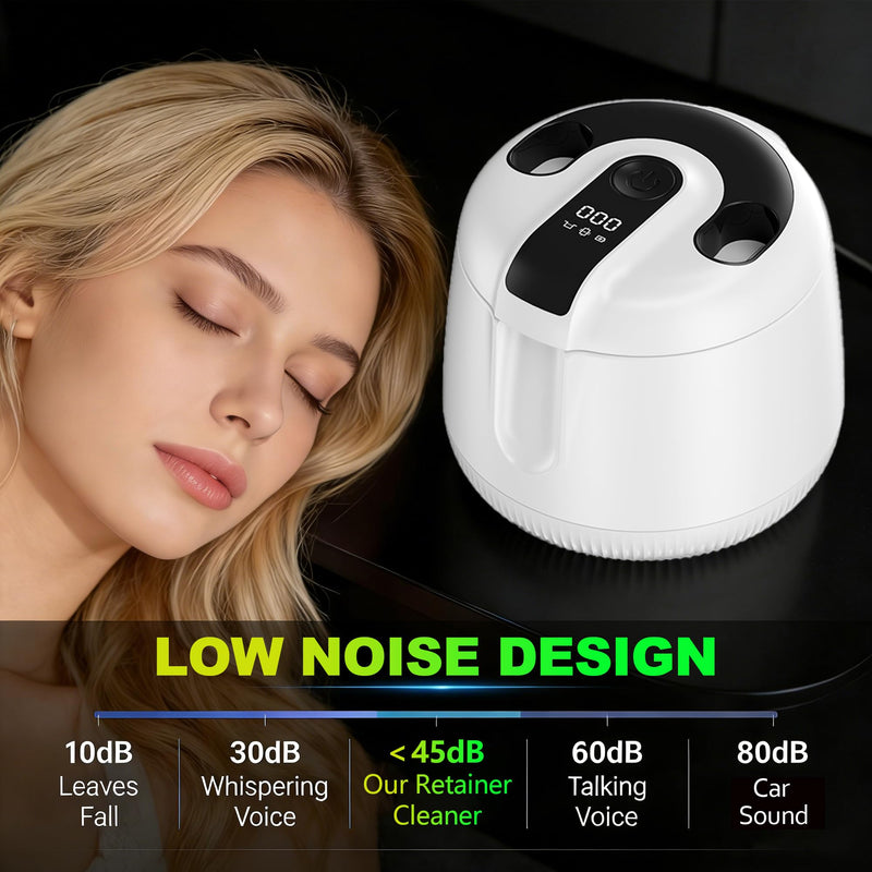 Ultrasonic Retainer Cleaner Machine 48kHz, 200ml Dental Cleaning Pod for Retainers,Aligners,Mouthguards,Toothbrush Heads,Jewelry,Portable Denture Cleaner