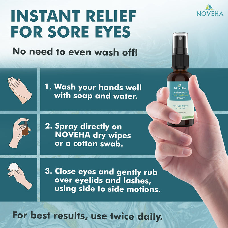 NOVEHA Eyelid Cleanser | Stye Eye Treatment | Eye Lid Cleaning | Dry Relief | Fast Acting Soothing Cleansing Formula | Pure and Gentle Lash Hypochlorous Acid Eyelid Spray (1oz - 1 Pack) 1oz - 1 Pack