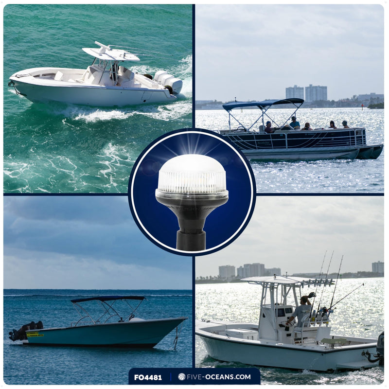 Five Oceans Stern Light - 4 Inch Fixed Mount, 12V DC, USCG 2NM Certified, Navigation Light for Pontoon, Fishing, Bass and Sport Boats - FO4481 Standard Base