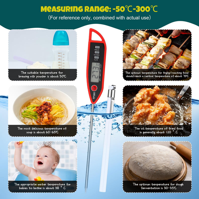 Copkim 6 Set Waterproof Food Thermometer for Water, Liquid, Candle and Cooking Digital Meat Thermometer with Long Probe Instant Read for Kitchen BBQ Grill Candy (Black,White,Red) Black, White, Red - BeesActive Australia