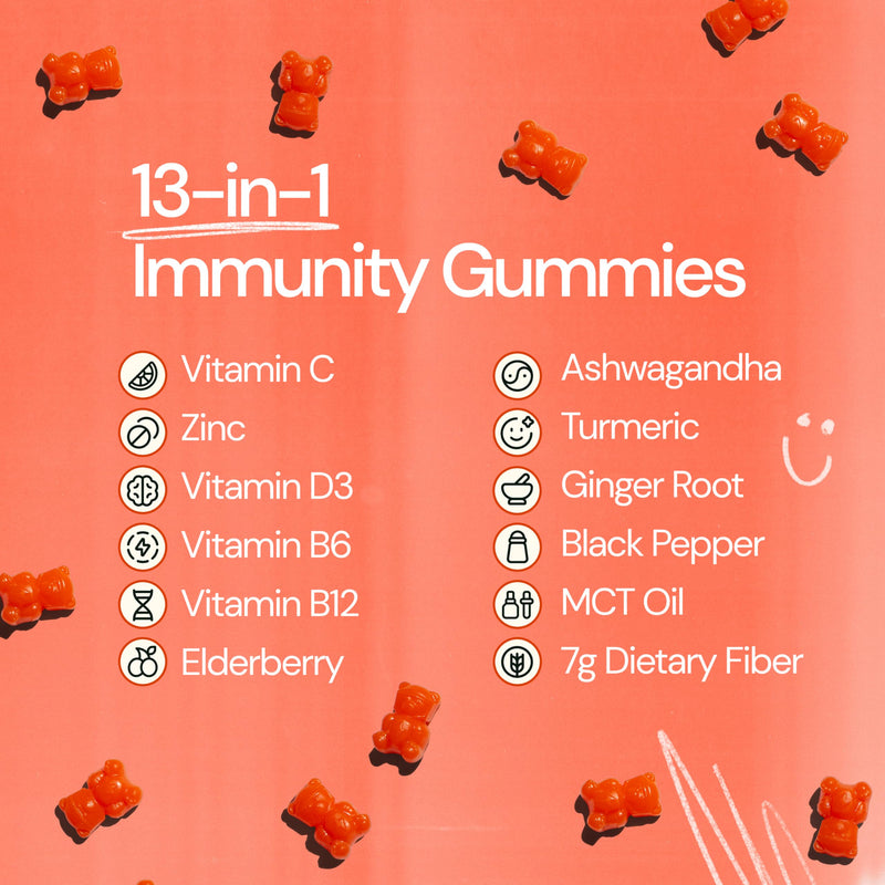 Grüns Immun Immunity Gummies with Vitamin C, Daily Immune Support, 28 ct | Ashwagandha, Prebiotic Fiber, Elderberry, Turmeric, Black Pepper, Vitamin D3 for Comprehensive Immunity Low Sugar 28 Count (Pack of 1)