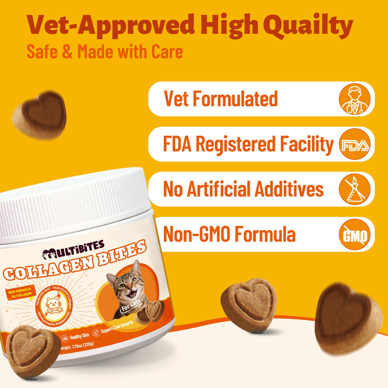 220g Collagen Bites for Cats - Cat Collagen Supplements with Glucosamine, Taurine & Omega 3 - Joint Health,Skin Coat & Immune support - Pet vitamins and supplements