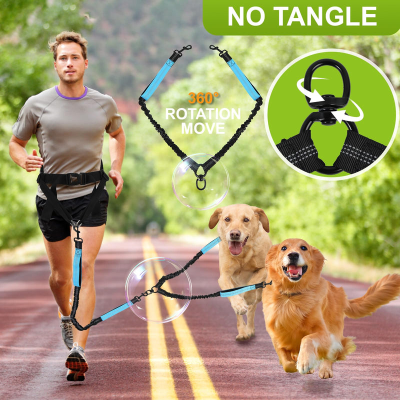Hands Free Dog Leash for Two Dogs with Adjustable Waist Belt, Double Waist Leash for Dog Walking Training Jogging, Dog Running Leash Hands Free for Medium & Large Dogs, Dual Dog Leash for 2 Dogs Blue For 2 Dog - BeesActive Australia