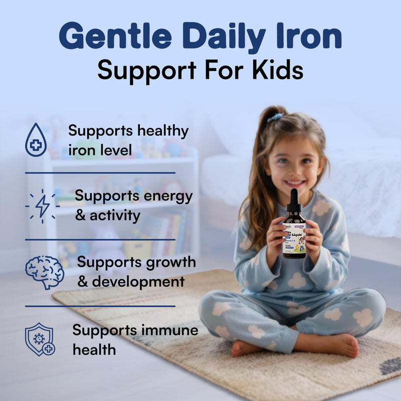 Kids Liquid Iron Drops for Healthy Iron Levels, Liquid Iron Supplements for Kids with Vitamin C & Zinc, Baby & Toddler Iron Supplement, Easy Absorption Daily Use, 2 × 30ml Bottles