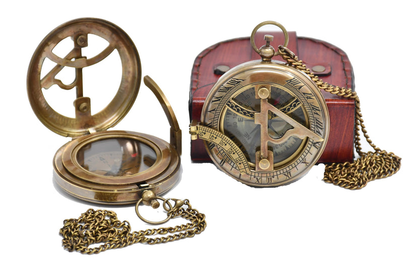 Sundial Clocks Brass Compass Custom Compass, Wedding Gift, Groomsmen Gift, Wedding Keepsake, Christmas, Baptism, Graduation, boy Scouts, Sundial, Nautical, Anniversary, Fathers Day Compass With Leather Box