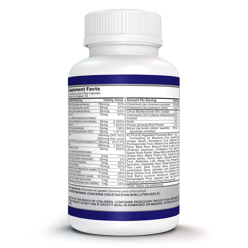 Liquid Multivitamin Complete, with a Full Spectrum of Vitamins and Minerals, Plus 42 Fruits and Vegetable Proprietary Blend, Easy Absorption (60 Vegan Liquid Filled Capsules)
