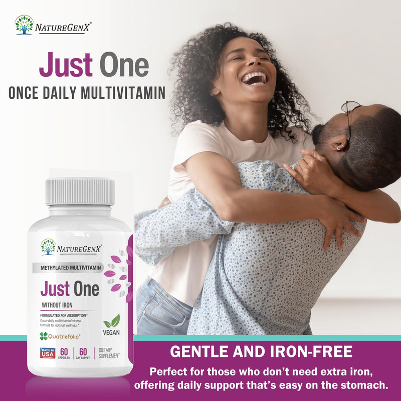 NatureGenX Just One Daily Methylated Multivitamin, 60 Capsules | Iron-Free with Methyl B12 & Methylfolate, Methylation Support for Men & Women, Vegan, Gluten-Free, Non-GMO 1