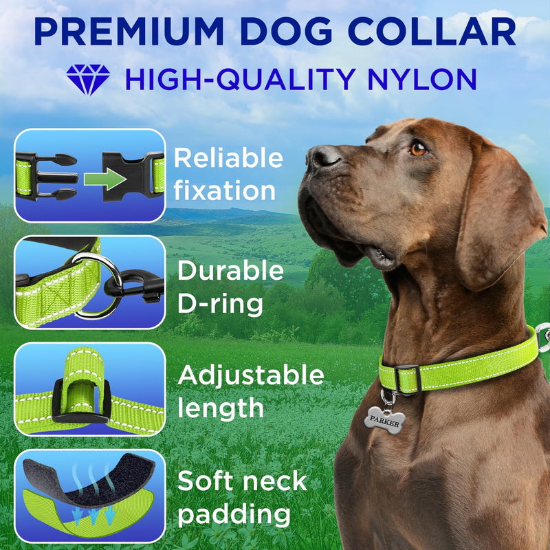 TECEUM Reflective Pet Collar – Acid Green – S – Extra Soft Padding – Basic Nylon Dog Collar – Quick Release Buckle – Fits Small, Medium and Large Dogs, Puppies, Cats – ESA & Service Dog Options - BeesActive Australia
