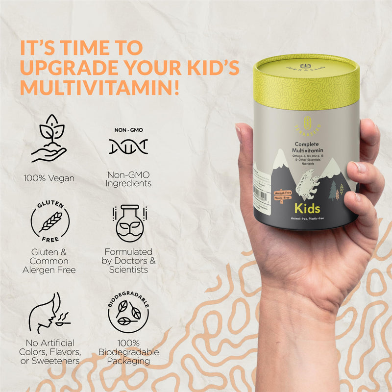 Complete Kids Multivitamin Gummies - with Omega 3,6,9, Vitamin B12, Folic Acid, Iodine, Vitamin C, Zinc - Kids Daily Essential Vitamins - Premium Vegan Multivitamin for Kids 2+ (60 Gummies)