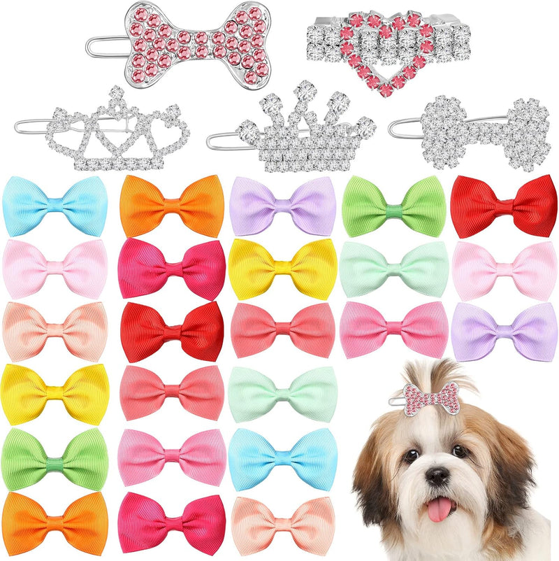 Janinka 29 Pcs Dog Hair Bows, 24 Pcs Puppy Yorkie Dog Hair Clips 5 Pcs Tiara Crystal Dog Hair Accessories, Rhinestone Barrette Grooming Hair Products - BeesActive Australia