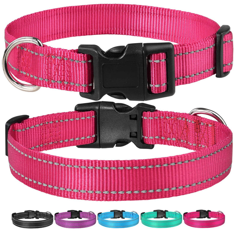 Reflective Dog Collar with Buckle Adjustable Safety Nylon Collars for Small Medium Large Dogs, Pink S Hotpink Small :Width 5/8",Neck 10-14" - BeesActive Australia
