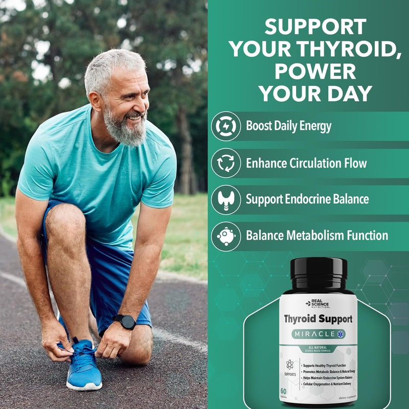 Real Science Thyroid Support Supplement for Women & Men Natural Thyroid Complex for Metabolism & Energy with Vitamins B, C, D, Vinitrox & GABA for Endocrine Support Made in USA, 60 Capsules