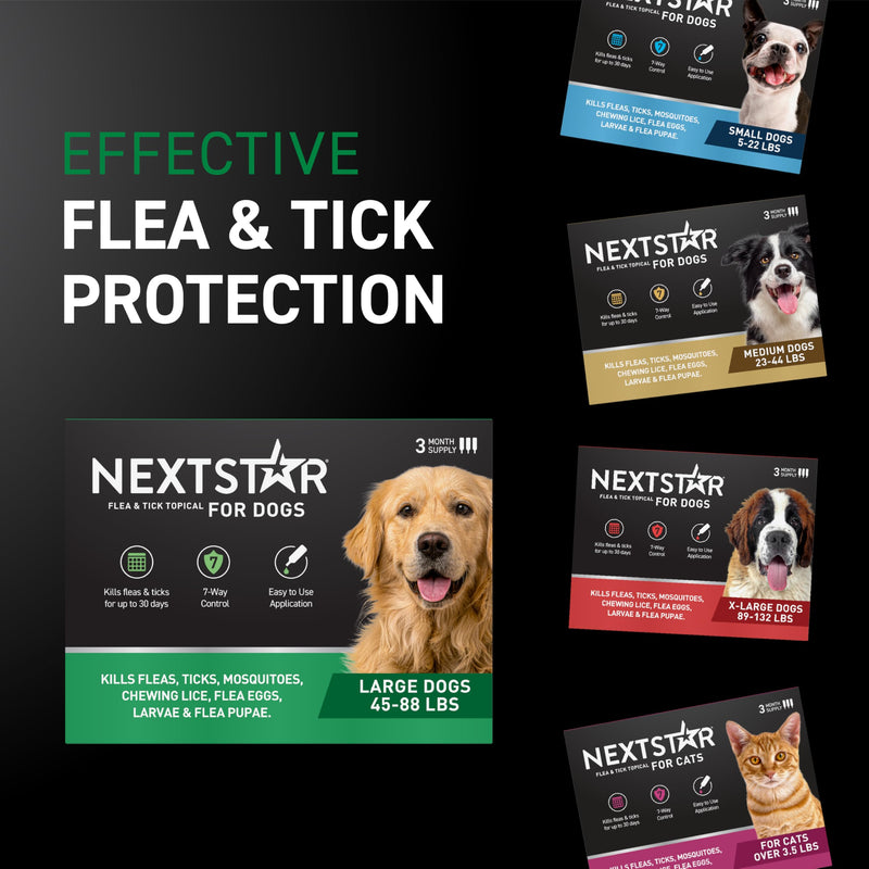 NEXTSTAR Flea and Tick Prevention for Dogs, Repellent & Control, Fast Acting Waterproof Topical Drops, Flea and Tick Prevention for Large Dogs, 1 Monthly Dose Large Dogs (45-88 lbs) 1 Dose