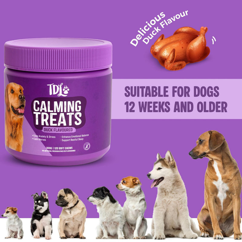 Calmers for Dogs – TDL 120 Soft Calming Dog Chews – Duck Flavour Calm Treats for Dogs with Hemp Dog Oil – Tablets for Anxiety, Dog Stress Relief & Natural Dog Chews