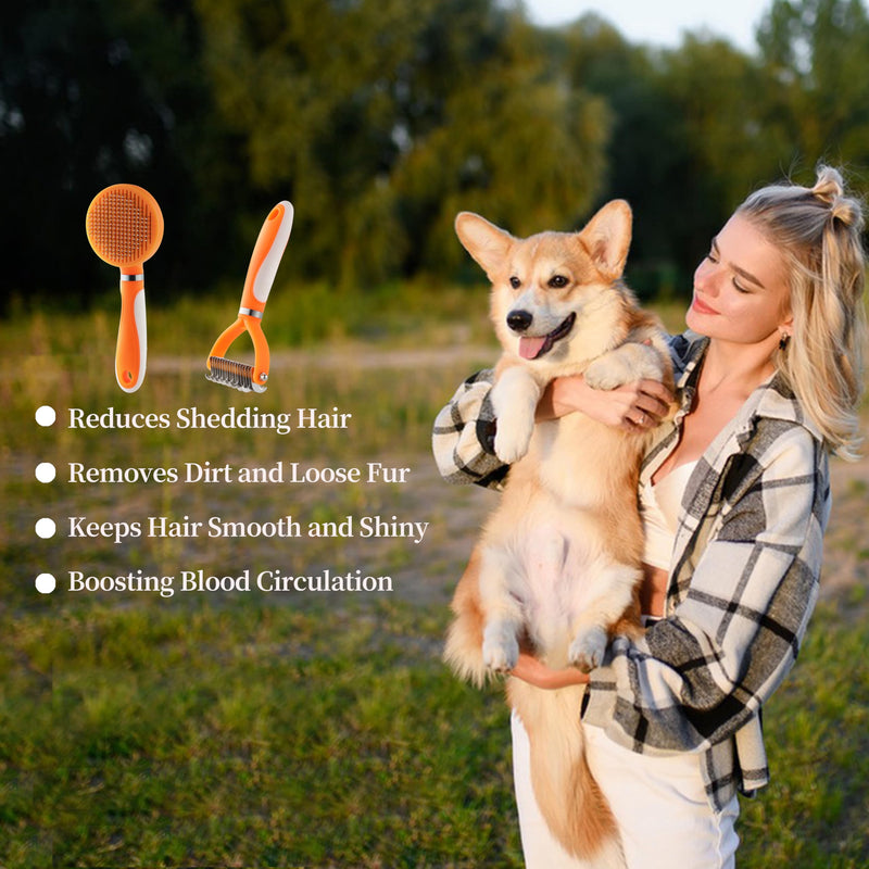 Pet Grooming Brush and Self Cleaning Slicker Brush, Dog Brush Cat Brush for Shedding, Undercoat Rake for Dogs & Cats, Deshedding Dematting Brush for Dogs & Cats, Brushes for Long Haired Pets - BeesActive Australia