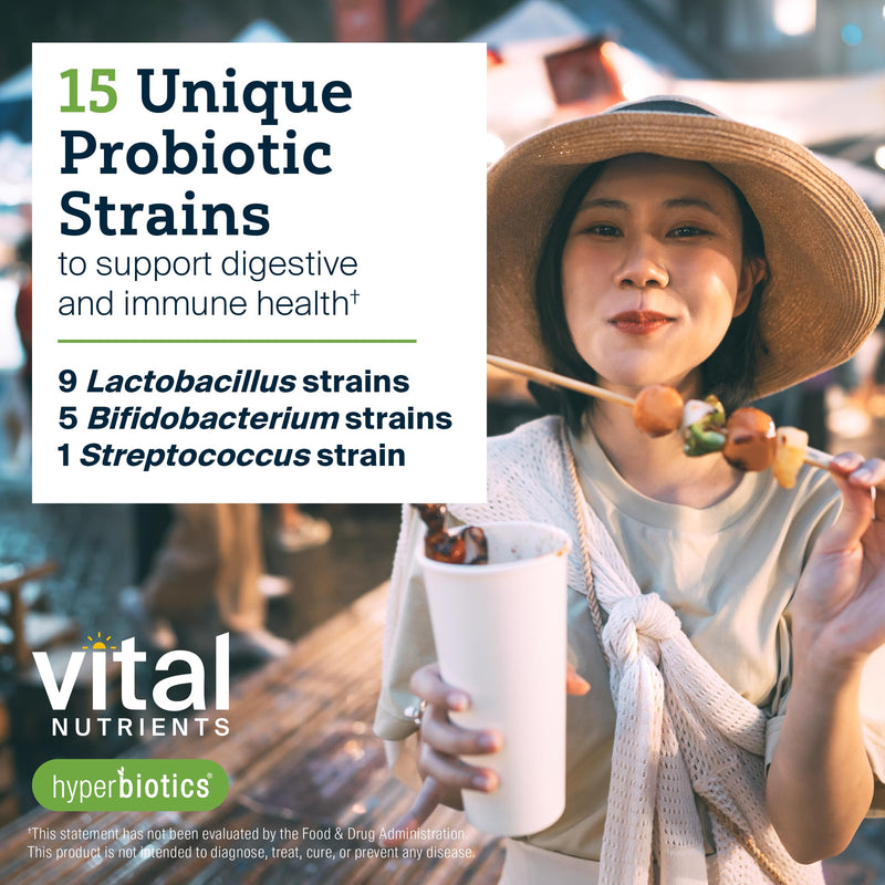 Hyperbiotics Vital Nutrients Pro-15 Prebiotics + Probiotics for Women and Men | 15 Science Backed Strains | Supports Occasional Constipation, Diarrhea, Gas & Bloating | 30 Vegan Time Release Pearls 30 Count (Pack of 1)
