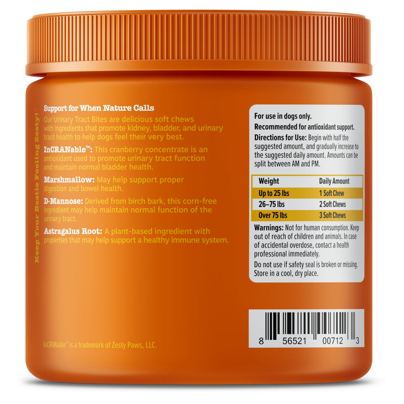 Zesty Paws Cranberry Supplement for Dogs - Bladder Control for Dogs - Urinary Supplement for Dogs - Cranberry Chews with D-Mannose, Vitamin B6 & L-Arginine - Immune & Gut Support - Chicken - 90 Count 90 Count (Pack of 1) - BeesActive Australia