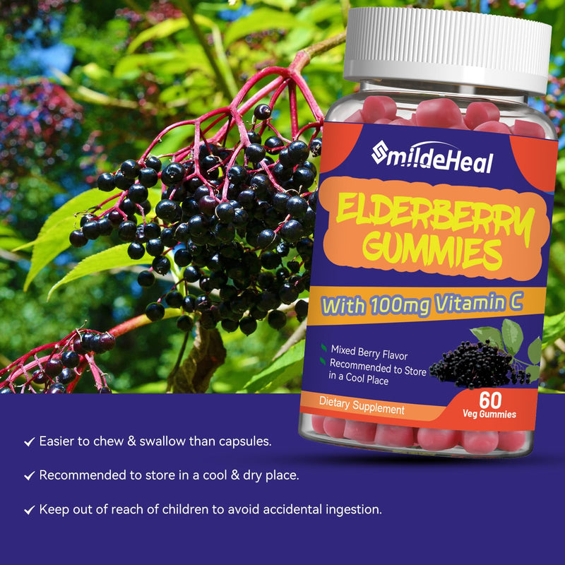 Elderberry Gummies 300mg, with Vitamin C and Zinc, 60 Count | Elderberry Gummies, Elderberry Extract 300mg, with Vitamin C and Zinc, Strawberry Flavor GummiesImmune Support, 60 Count 60 Count (Pack of 1)