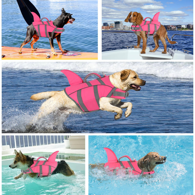 Doglay Dog Shark Life Jacke,Superior Buoyancy Dog Life Vest with Rescue Handle Reflective Stripes & Shark Fin, Ripstop Pet Preserver Swim Vest for Small Medium Large Dogs Pink - BeesActive Australia