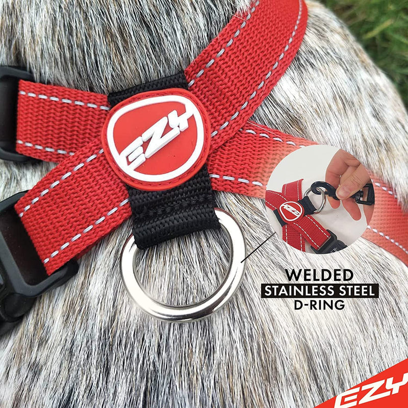 EzyDog Premium Chest Plate Custom Fit Reflective No-Pull Padded Comfort Dog Harness - Perfect for Training, Walking, and Control - Includes Car Restraint Attachment (Large, Blue) Large - BeesActive Australia