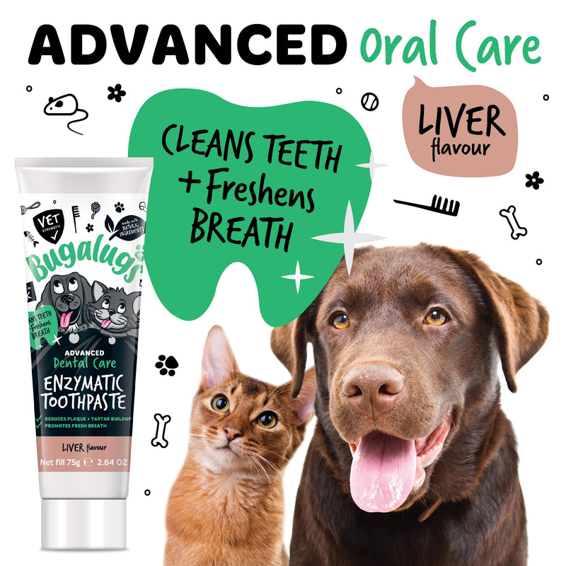 Bugalugs Dental Enzymatic Dog Toothpaste & Cat Toothpaste for Dog Teeth Cleaning, Dog Breath Freshener, Dog Plaque Remover & Tartar for Pets use with Our Dog Toothbrush & Cat Toothbrush (Liver 75g)