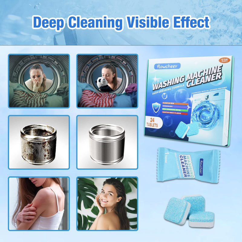 Washing Machine Cleaner Tablets, 24-Pack - Powerful Descaler for Deep Cleaning HE Front Load & Top Load Washers. Eco-Friendly Deodorizer. Cleans Drum & Tub Seal. 1 Year Supply - BeesActive Australia