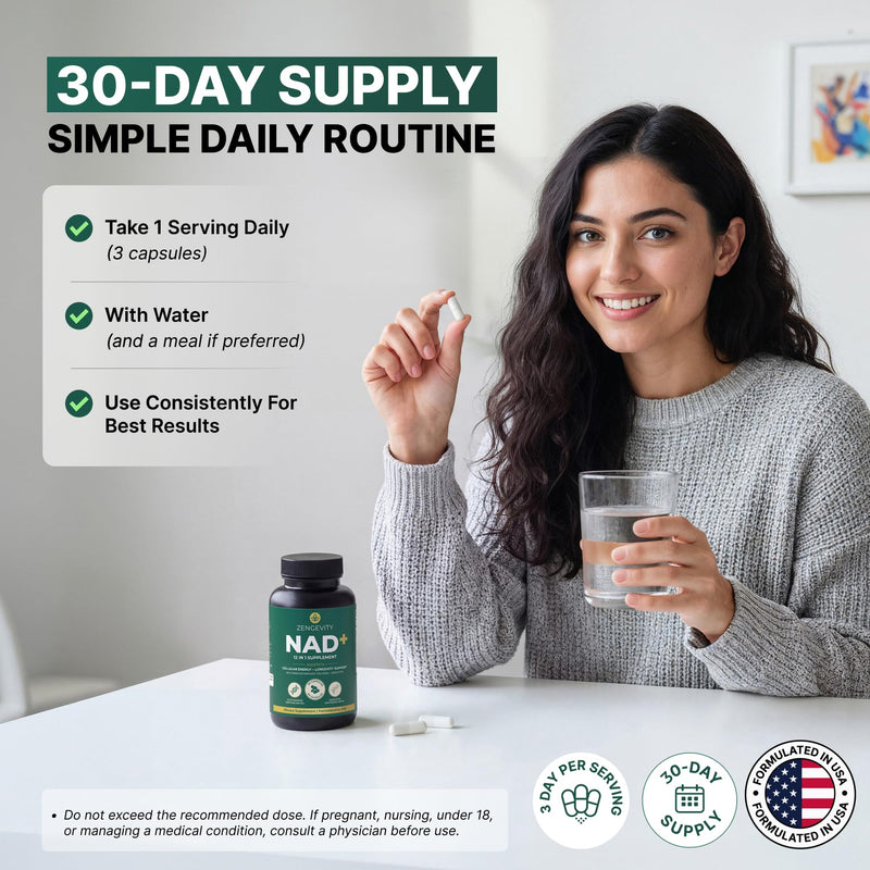 NAD+ Supplement with Quercetin, Resveratrol, Green Tea Extract, Fisetin & L-Theanine - Multi Ingredient Capsule Formula - 90 Capsules - 30 Servings