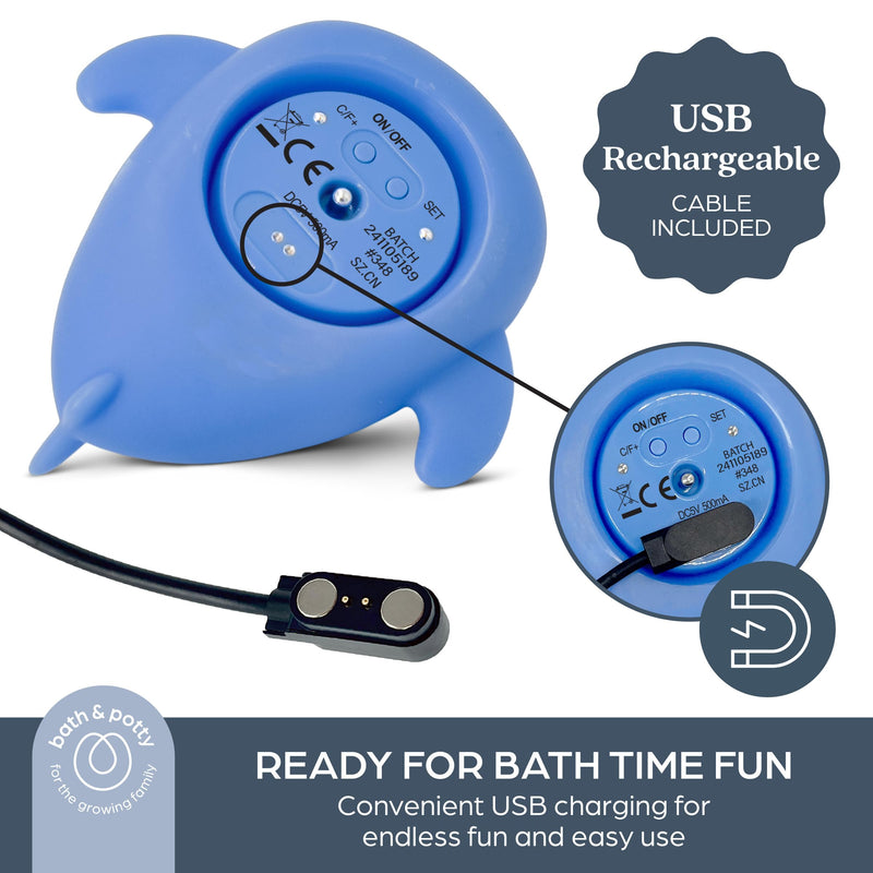 Dreambaby Whale Shark USB Rechargeable Baby Bath Thermometer - Instant Read, Digital Room and Baby Bathtub Water Fun Floating Toy - Newborn Must-Have - BeesActive Australia