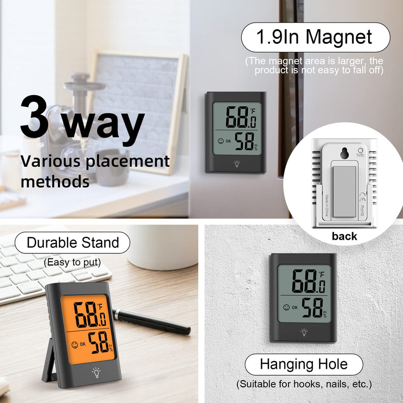 Indoor Thermometer for Home, 2pack Hygrometer Humidity Meter Humidity Sensor with Backlight for Bedroom Greenhouse Garage. MC30A(with Backlight) 2 - BeesActive Australia