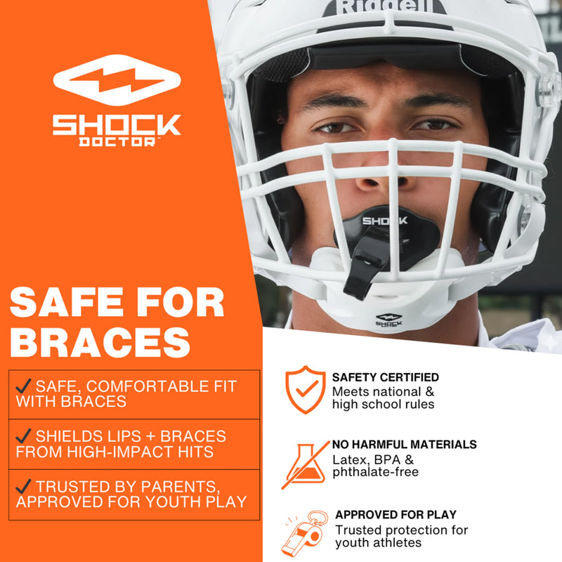 Shock Doctor Bolt Lipguard, Adult Mouth Guard Football with Strap. Mouthguard One Size Fits All Black - BeesActive Australia