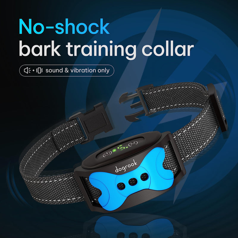 DogRook Dog Bark Collar - Rechargeable Smart Anti Barking Collar for Dogs - Waterproof No Shock Bark Collar for Small/Medium/Large Dogs - 5 Sensitivity Levels - Anti Bark Collar for Dogs - Dog Collar Blue - BeesActive Australia