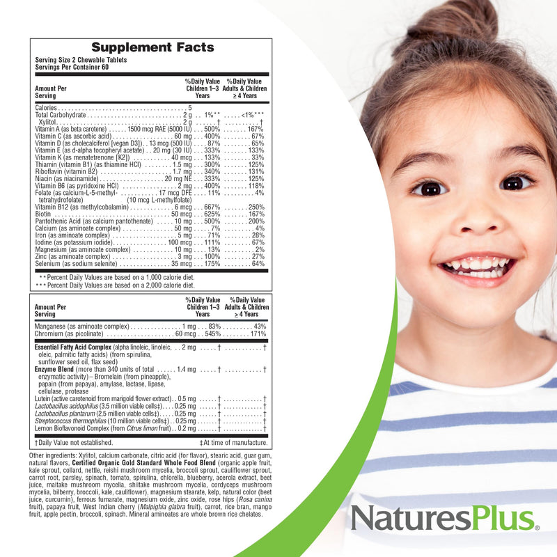 NaturesPlus Animal Parade Gold Multivitamin Children’s Chewables - Watermelon Flavor - 120 Animal-Shaped Tablets, Pack of 2 - Vitamin D3, K2 & Probiotics - Vegan, Gluten Free - 120 Total Servings 120 Count (Pack of 2)
