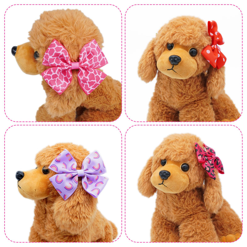 24PCS Big Dog Hair Bows with Rubber Band with Rubber Band Random Pattern for Large XL Breed Bowknot Topknot Grooming Hair Accessories Pink - BeesActive Australia
