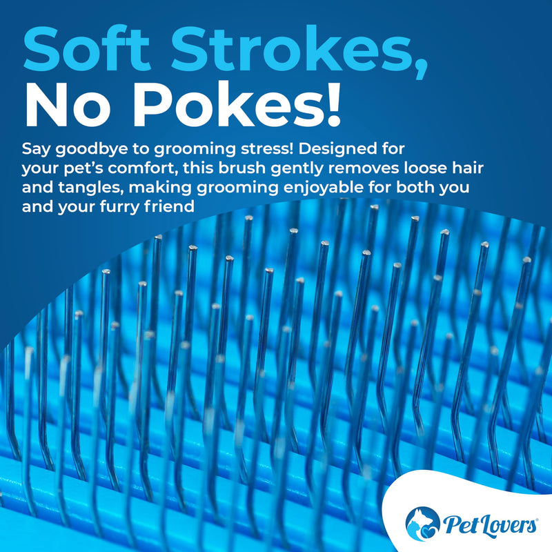 PetLovers EzSlicker Self-Cleaning Brush - Dog Brush for Shedding, Gentle Slicker Brush for Cats, Tangle-Free Grooming Comb with Soft Bristles & Ergonomic Handle for Stress-Free Grooming - BeesActive Australia