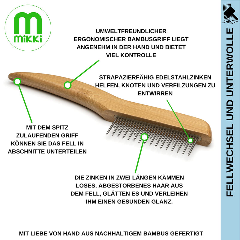Mikki 6280024 bamboo fur detangler for shedding, suitable for all fur lengths, for dogs and cats, made from sustainable bamboo, 48 g, brown - BeesActive Australia